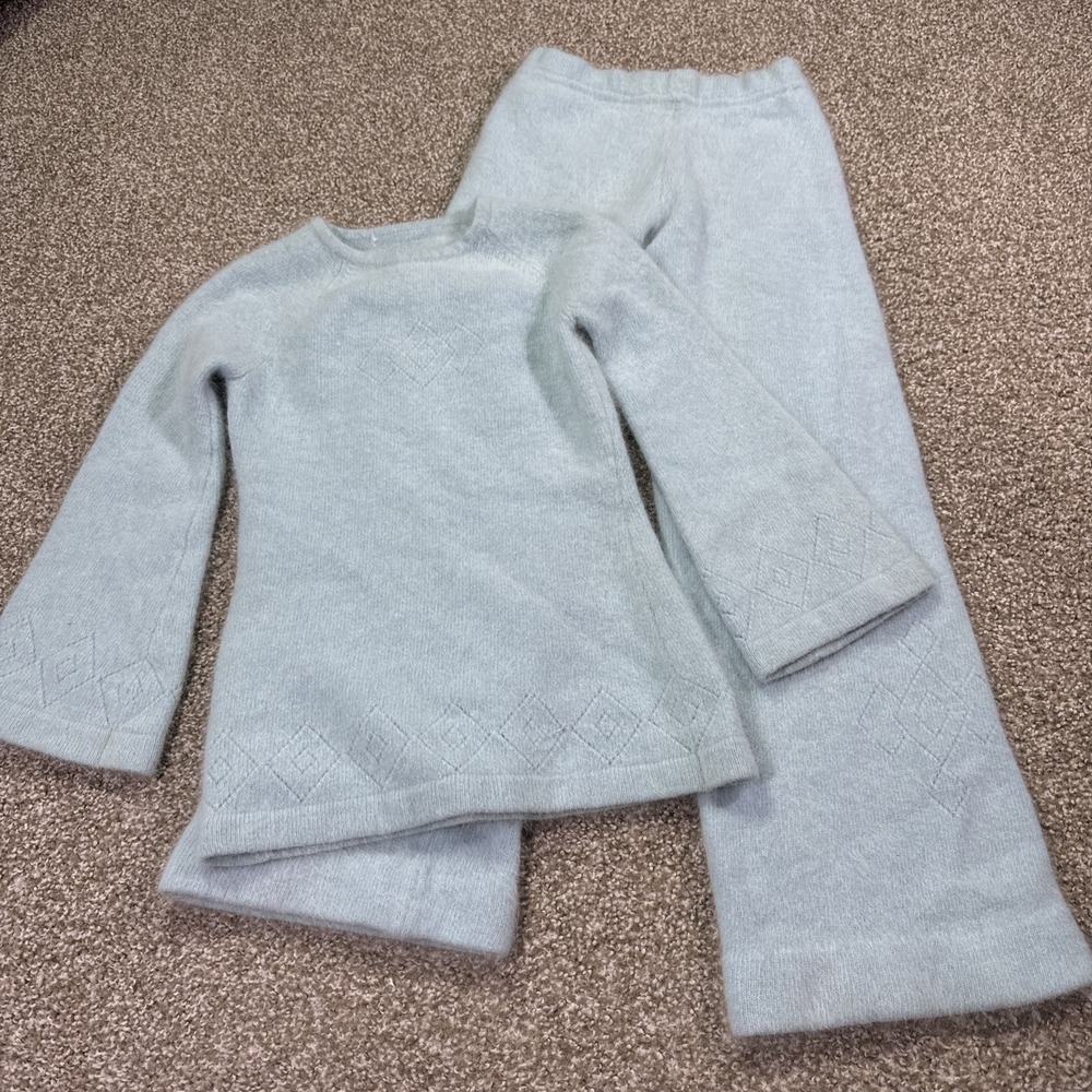 70s Mohair Fuzzy Angora Loungewear Set Baby Blue Size Small Beautiful